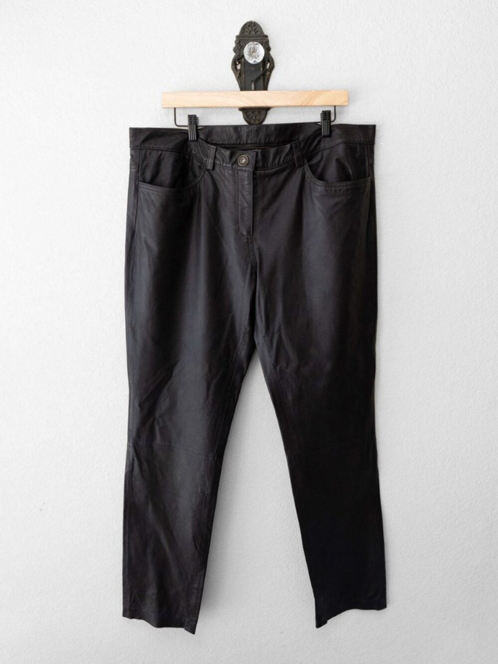 Jones New York Leather Pants Womens 16 Brown 100% Genuine Leather Straight Leg